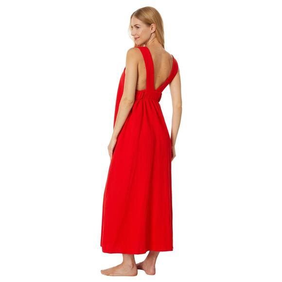 Natori Onsen Textured Cotton Gown Flame Scarlet Size L - Picture 3 of 4